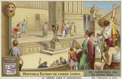 Carte Liebig représentant une représentation du théâtre grec antique - French School