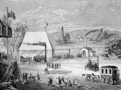 Concours de locomotives tenu à Liverpool, octobre 1829 - dans « Album de la Science; savants illustres; Grandes découvertes » 1896 - French School