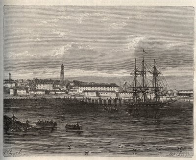 Lorient - Morbihan en Région Bretagne - gravure dans "La France illustrée : géographie, histoire, administration statistique" par V.A. Malt-Brown. 1884 - French School