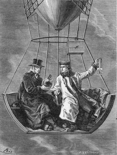 Louis-Joseph Gay-Lussac et Biot font des expériences de physique à 4 000 mètres de hauteur - dans « Album de la Science ; savants illustres ; Grandes découvertes » 1896 - French School