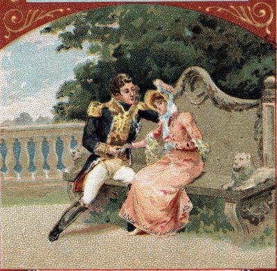 Louis Alexandre Berthier (1753-1815), Prince de Wagram, avec Madame Visconti, sa maîtresse, au Château de Grosbois. Chromolithographie de la fin du XIXe siècle - French School