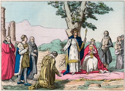 Louis IX, dit « Saint-Louis » (1214-1270) rend justice à tous ses sujets dans le Bois de Vincennes - Saint Louis (1214-1270) rend justice - Gravure de la fin du XIXe siècle dans « Nos Gloires Nationales - Images et récits » - French School
