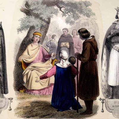 Louis IX, dit Saint Louis (1214-1270) rendant justice sous un chêne - French School