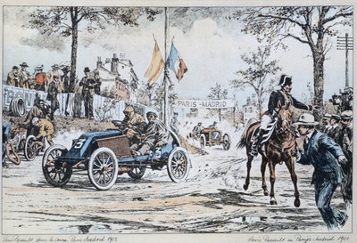 Louis Renault conduisant dans la course Paris-Madrid de 1903, vers 1903 - French School