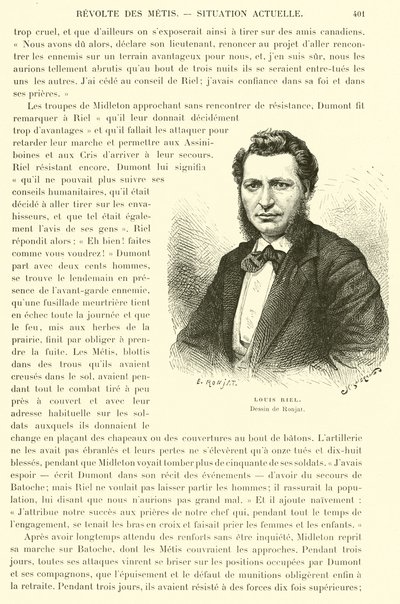 Louis Riel, homme politique canadien et chef des Métis des prairies canadiennes - French School