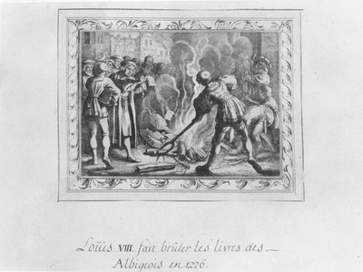 Louis VIII brûlant les livres albigeois en 1226 (gravure) - French School