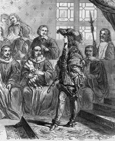 Louis XIV (1638-1715) à 17 ans en 1652 devant le parlement et forçant le président à dissoudre l
