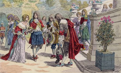 Louis XIV de France et sa cour à Versailles (lithographie couleur) - French School