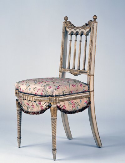 Chaise en bois doré de style Louis XVI Second Empire (Napoléon III) et soie de Lyon, 2e moitié du XIXe siècle, France - French School