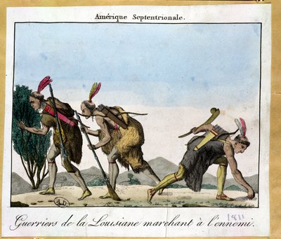 Indiens de Louisiane traquant leur ennemi, vers 1811 - French School
