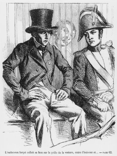 Lucien de Rubempré et Vautrin arrêtés, illustration de Splendeurs et Misères des Courtisanes par Honoré de Balzac, publié en 1867 - French School