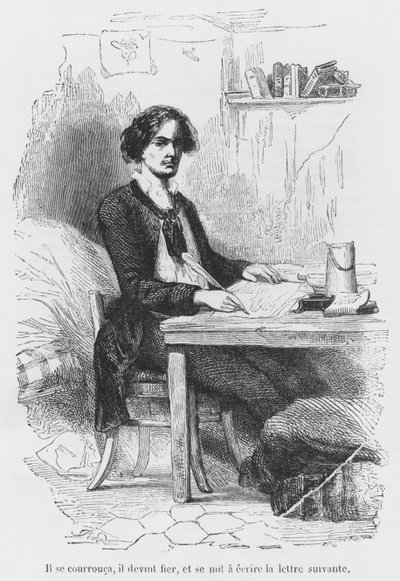 Lucien de Rubempré écrivant une lettre, illustration de 
