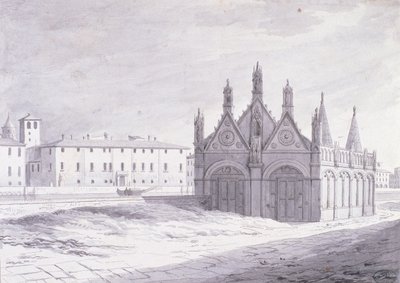 Lungarno, Santa Maria della Spina, Pise (stylo et encre sur papier) - French School