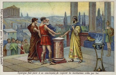 Lycurgue de Sparte faisant jurer à ses concitoyens de respecter les institutions établies par lui - French School