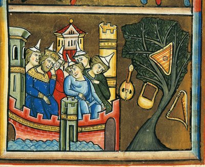 MS CXXXVII fol. 139v, Juifs en deuil à Babylone, du Psautier de Sainte Élisabeth - French School