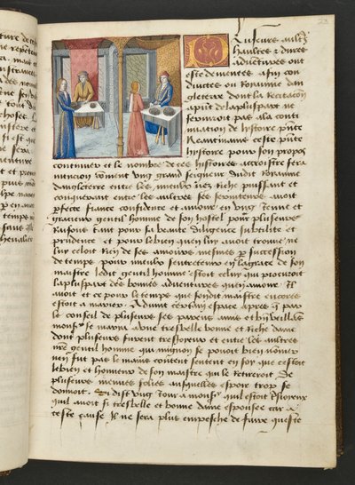 MS Hunter 252 023r Page de Cent Nouvelles Nouvelles, vers 1461-62 - French School