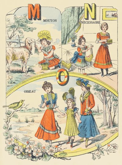M N O: mouton, nécessaire, oiseau - French School