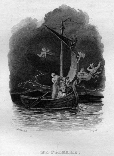 Ma nacelle Chanson de Béranger dans « Œuvres Complètes » (1834) de Pierre Jean de Béranger (1780-1857), poète et chansonnier français - French School
