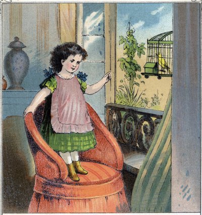Madeleine, la petite fille, a reçu un serin pour son anniversaire : celui-ci est dans une cage et malgré l