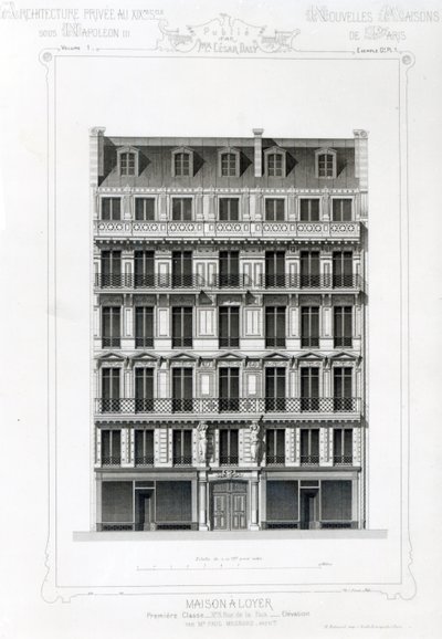 Maison à loyer, No 3 Rue de la Paix, Paris; Architecture Privée au XIXe siècle - French School