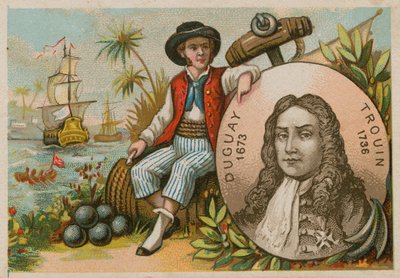 Homme au Brésil tenant un portrait de Duguay-Trouin - French School