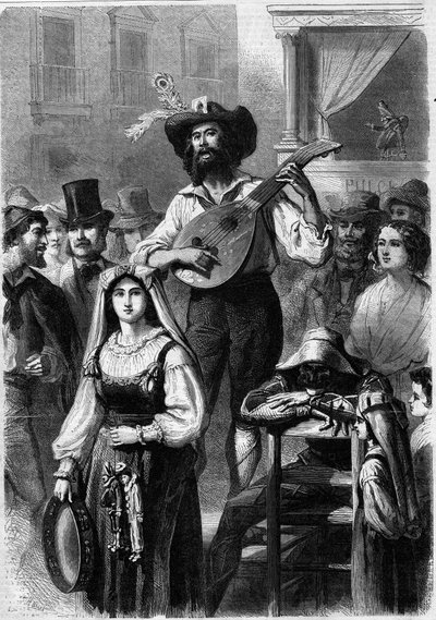 Joueur de mandoline dans une rue en Italie - French School