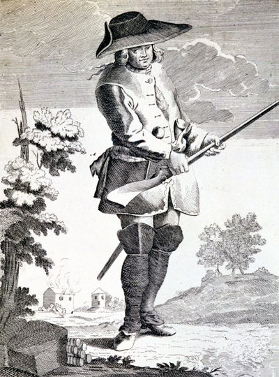 Mandrin, général des contrebandiers, se préparant à une action - gravure - French School