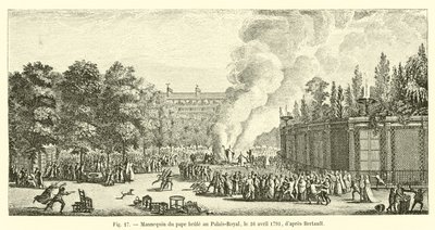 Mannequin du pape brûlé au Palais-Royal, le 16 avril 1791, d