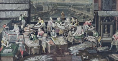 Fabrication de cartes à jouer dans une maison de la Place Dauphine, design pour un éventail, c.1680 - French School