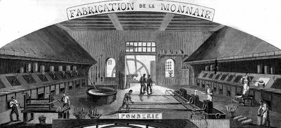 Fabrication de monnaie : fonderie. Gravure dans « Le Monde Illustré » n°145 du 21 janvier 1860 - French School