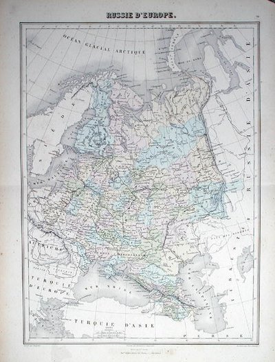 Carte représentant la Russie européenne, c.1840 (gravure en couleur) - French School