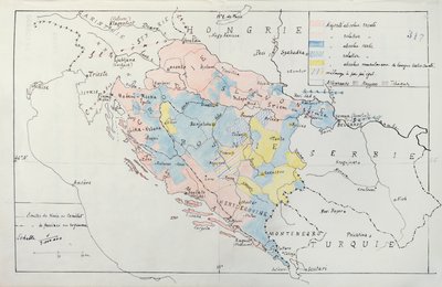 Carte de la Bosnie avec détails des zones occupées par des groupes ethniques minoritaires, 1910 - French School