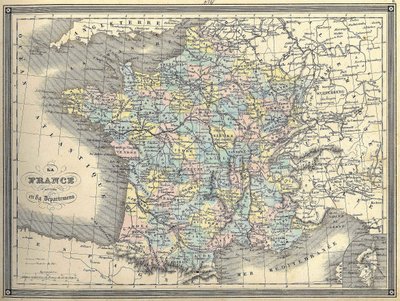 Carte de France - dans « Atlas universel » par Vuillemin, vers 1851 - French School