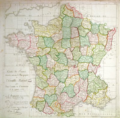 Carte de France montrant les plans de division des départements, 1789 - French School
