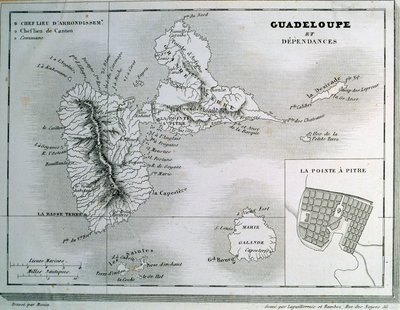 Carte de la Guadeloupe et de ses dépendances. Gravure du 19ème siècle. Chartres, Musée des Beaux-Arts - French School
