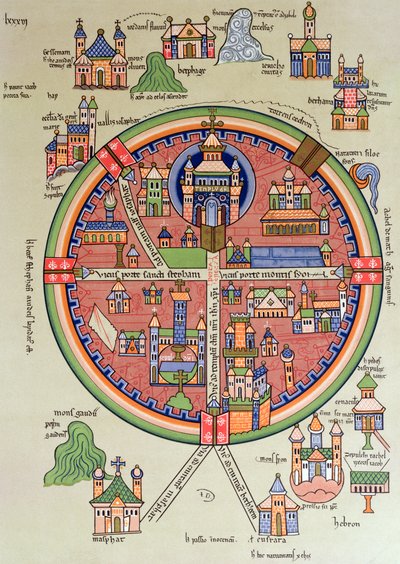 Carte de Jérusalem et de la Palestine, incluant les sites sacrés et le Temple de Salomon - French School