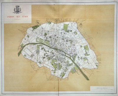 Carte de Paris en 1789, tirée de « Les Travaux de Paris 1789-1889, Atlas », Imprimerie Nouvelle - French School