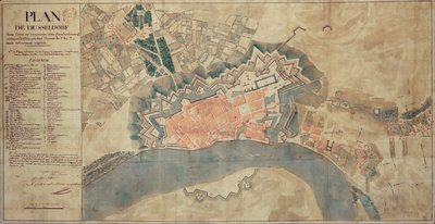 Carte des dégâts causés par le Rhin, Düsseldorf, 1799 - French School