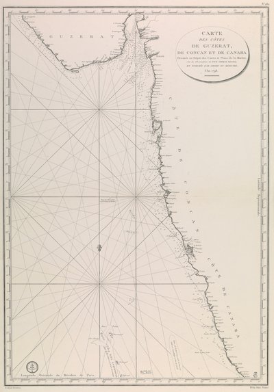 Carte de la côte du Gujarat - French School