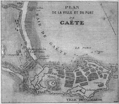 Carte de la ville et du port de Gaète (Gaeta), Italie - French School