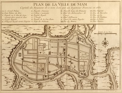Carte de la ville de Siam, capitale du royaume de ce nom après une enquête réalisée par un ingénieur français en 1687, publiée dans l