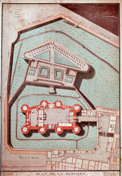 Carte de la prison et des jardins de la Bastille (gravure) - French School