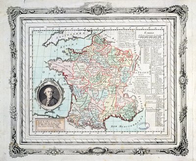 Carte des régions et districts de France, connue sous le nom de Carte de Necker, 1789 - French School