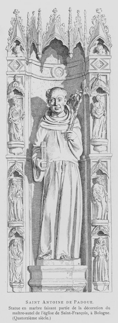 Statue en marbre de Saint Antoine de Padoue, Basilique de Saint François, Bologne, Italie - French School