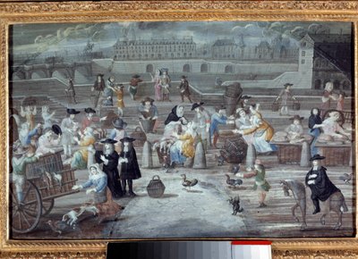 Marché à la volaille et au pain, quai des Grands Augustins à Paris en 1660. Peinture anonyme française - French School