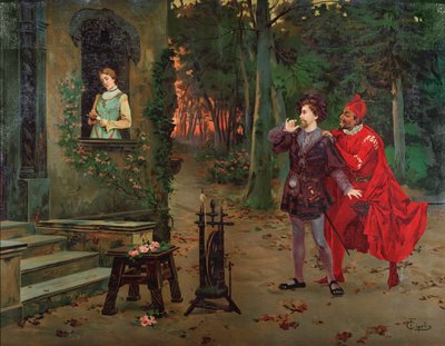 Marguerite, Faust et Méphisto Scène de Faust de Charles Gounod (1818-1893). vers 1900. - French School