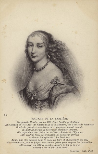 Marguerite de la Sabliere (c1640-1693), French salonist (litho) - French School