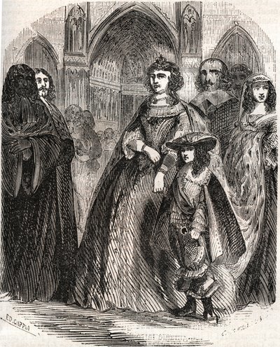 Marie de Médicis (1573-1642), reine de France et régente du royaume avec son fils Louis XIII allant à Notre-Dame de Paris - dans "Histoire de France" par L.-P. Anquetil - French School