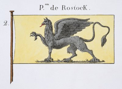 Drapeau maritime avec emblème de griffon indiquant le blason de Rostock, d