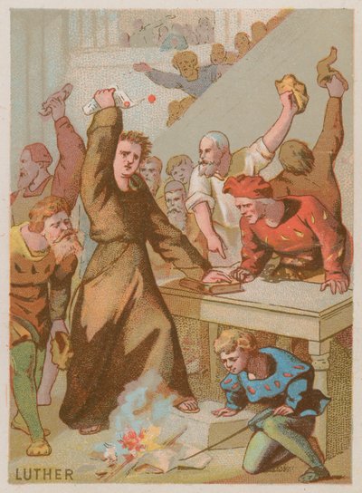 Martin Luther brûlant la bulle papale interdisant ses œuvres - French School
